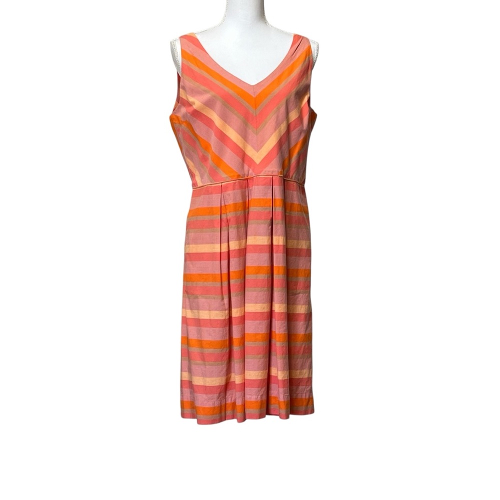 Lands End Striped Fit & Flare Sleeveless Dress Pink & Orange Sundress Size 12 - Picture 2 of 15